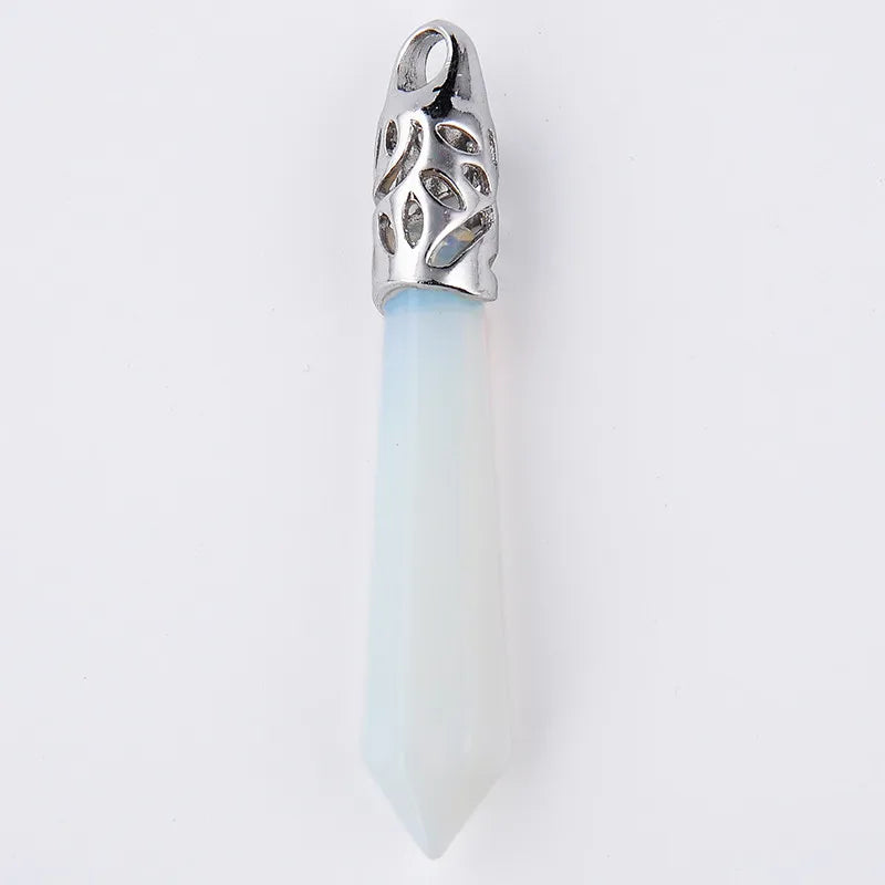 Hexagon Crystal Point Pendant Natural Stone Necklace Charm Reiki Prism Opal Onyx Jasper Turquoise Gift for Men Women