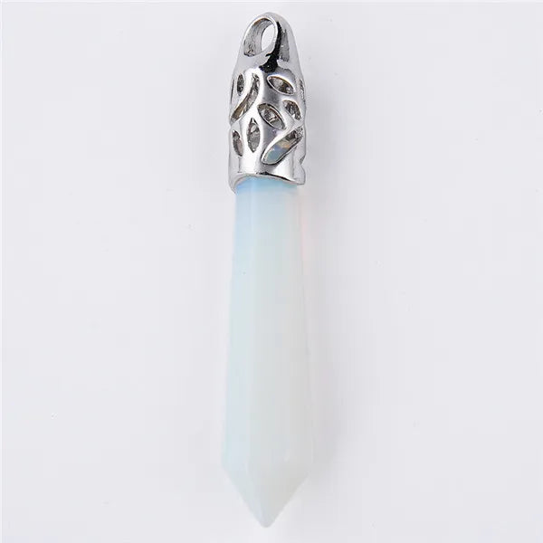 Hexagon Crystal Point Pendant Natural Stone Necklace Charm Reiki Prism Opal Onyx Jasper Turquoise Gift for Men Women