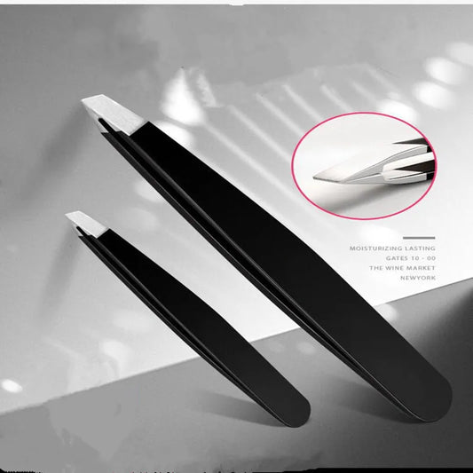 Premium Zwart Rvs Schuine Punt Wenkbrauwpincet - Essentieel Make-up Gereedschap Kit voor Haaraanvoer, Wimperextensions en Dubbele Ooglidtoepassingen