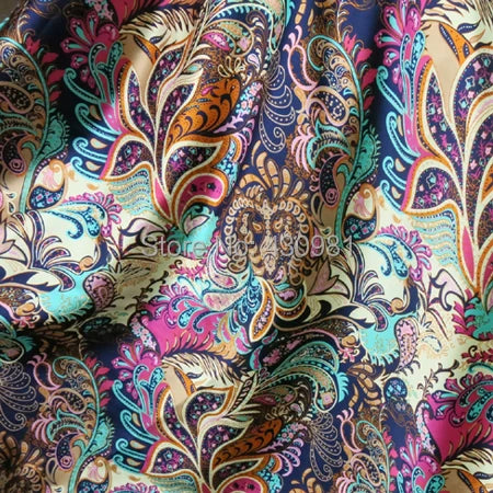 Floral Satin Fabric Stretch Polyester Spandex Fabric Vintage Flower Print Sewing Material for Dresses Pajamas DIY