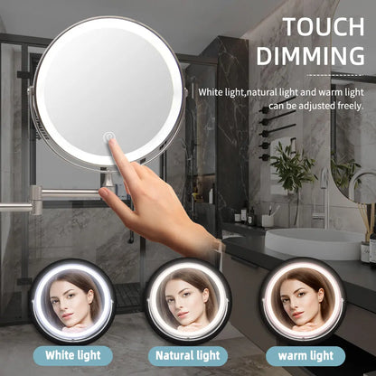 Transformeer je verzorgingsroutine met deze 8-inch wandgemonteerde LED make-up spiegel – Verstelbaar & 10X vergroting voor een vlekkeloze schoonheid!