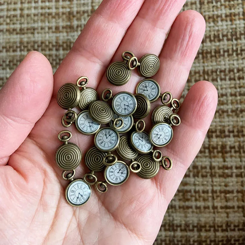 10pcs Antique Bronze Watch Clock Charms Vintage Time Pendants DIY Jewelry Making Supplies