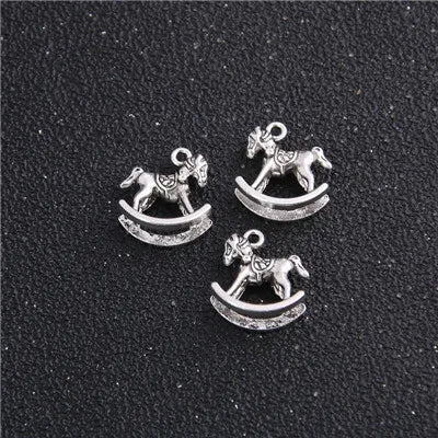 14pcs Antique Bronze Rocking Horse Charms Mini Metal Toy Pendants for Jewelry Making