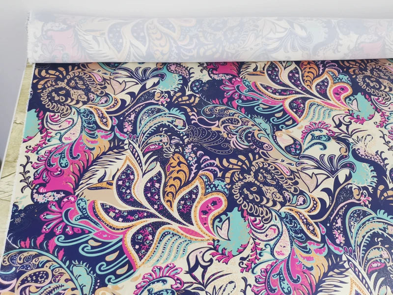 Floral Satin Fabric Stretch Polyester Spandex Fabric Vintage Flower Print Sewing Material for Dresses Pajamas DIY