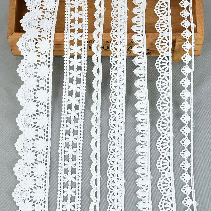 White Lace Trim Milk Silk Water Soluble Embroidery Ribbon Sewing Trim for Clothing DIY Crafts 1–4cm 5 Yards