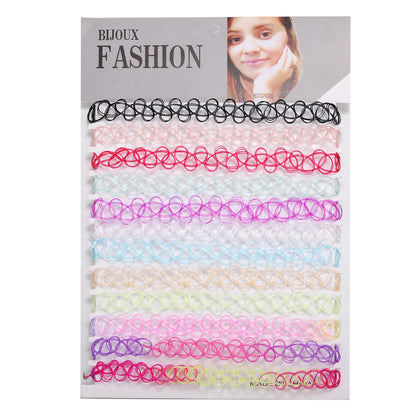 12-delige Retro-geïnspireerde Stretch Choker Ketting Set voor Dames - Stijlvolle Punk Gothic Elastische Kettingen voor Meisjes en Vrouwen