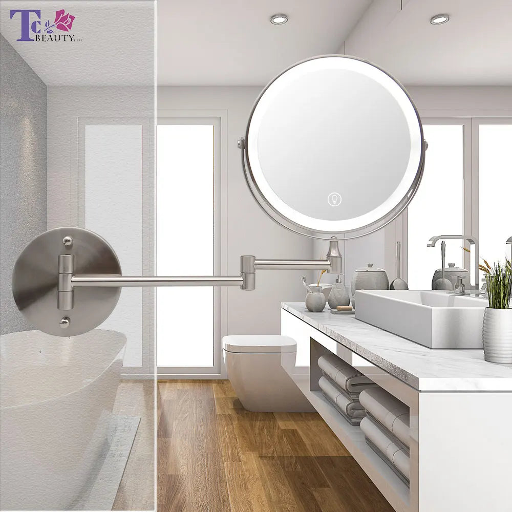 Transformeer je verzorgingsroutine met deze 8-inch wandgemonteerde LED make-up spiegel – Verstelbaar & 10X vergroting voor een vlekkeloze schoonheid!
