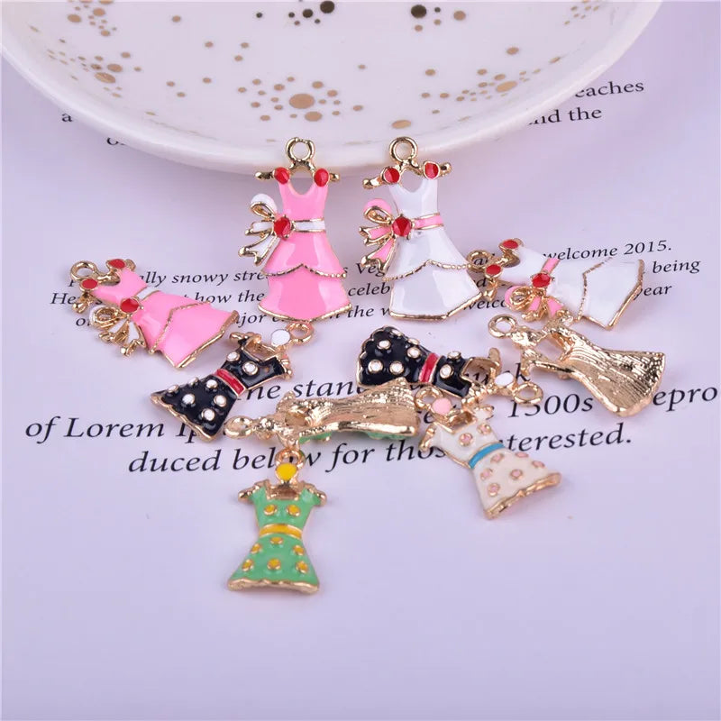 Enamel Dress Charms for Jewelry Making Zinc Alloy Skirt Pendants DIY Earrings Bracelets Craft Supplies