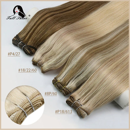 Verander Je Uiterlijk met Full Shine Ombre Blonde Menselijk Haar Weft Extensions - Zijdeachtig Steil 100g Remy Skin Dubbele Weft Bundels voor een Perfecte Salonafwerking!
