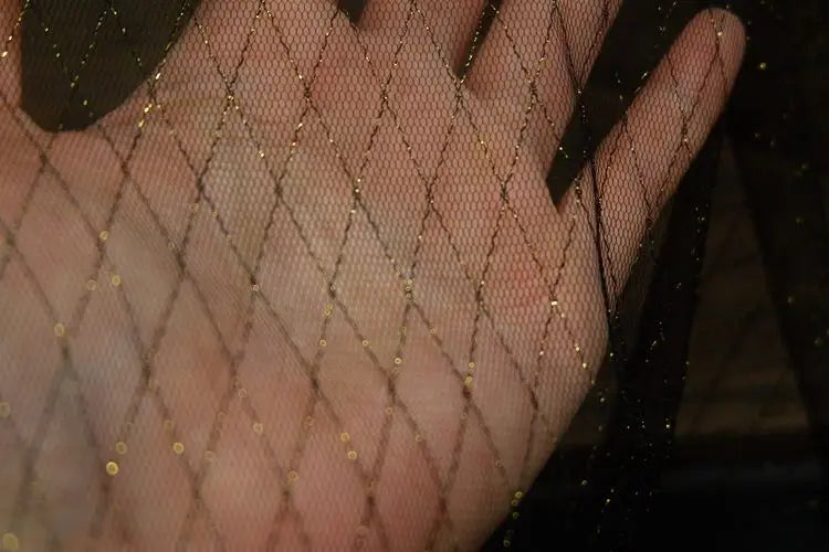 Thin Tulle Veil Fabric 150cm Wide Grid Mesh Lace with Gold Silver Thread for Sewing DIY Dress Decoration