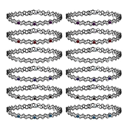 12-delige Retro-geïnspireerde Stretch Choker Ketting Set voor Dames - Stijlvolle Punk Gothic Elastische Kettingen voor Meisjes en Vrouwen