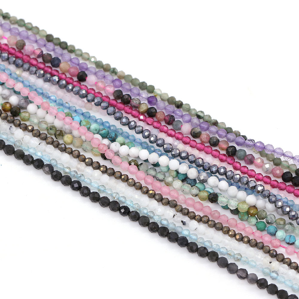 2mm Faceted Gemstone Beads Natural Stone Round Small Beads for Jewelry Making DIY Bracelet Necklace Craft Supplies