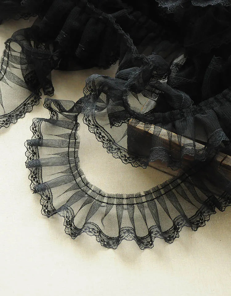 6cm Black Mesh Lace Trim Ruffle Pleated Embroidery Ribbon for Dress Skirt Sewing DIY by Yard