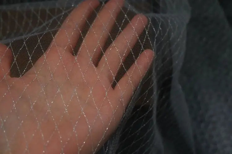 Thin Tulle Veil Fabric 150cm Wide Grid Mesh Lace with Gold Silver Thread for Sewing DIY Dress Decoration