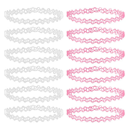 12-delige Retro-geïnspireerde Stretch Choker Ketting Set voor Dames - Stijlvolle Punk Gothic Elastische Kettingen voor Meisjes en Vrouwen