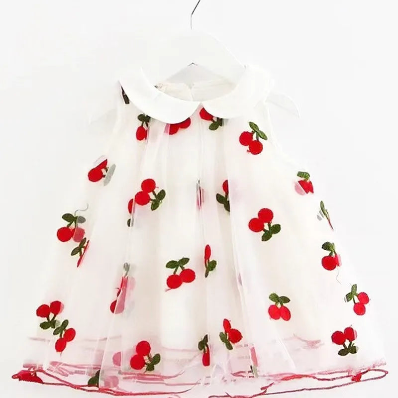 Cherry Embroidered Tulle Fabric 1 Meter Soft Mesh Fabric for Baby Dresses Tutu Skirts Wedding Party Sewing DIY