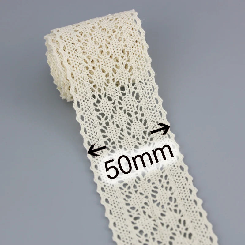 50mm Cotton Lace Trim 5 Meters Vintage Crochet Lace Ribbon for Sewing DIY Crafts Clothing Decor
