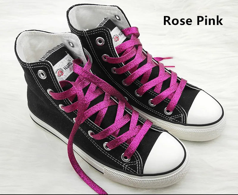 1 cm Width Colorful Lurex Shoelaces Trendy Bright Colorful Shoelaces Sneaker White Casual Sports Leather Shoes Laces Dropship