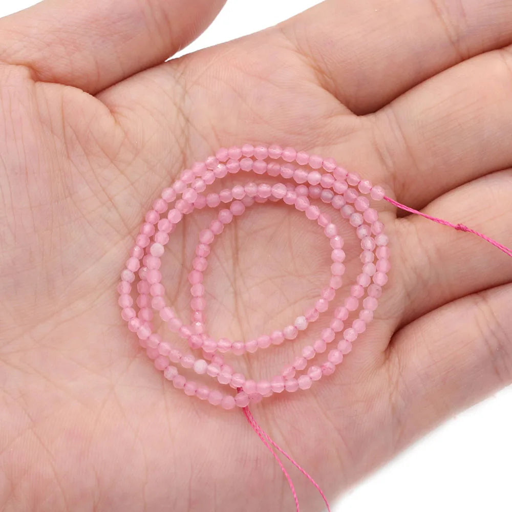 2mm Faceted Gemstone Beads Natural Stone Round Small Beads for Jewelry Making DIY Bracelet Necklace Craft Supplies