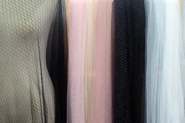 Thin Tulle Veil Fabric 150cm Wide Grid Mesh Lace with Gold Silver Thread for Sewing DIY Dress Decoration