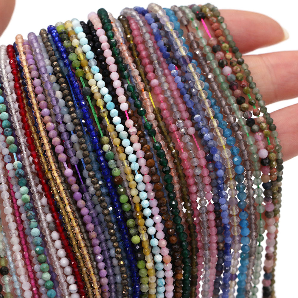 2mm Faceted Gemstone Beads Natural Stone Round Small Beads for Jewelry Making DIY Bracelet Necklace Craft Supplies