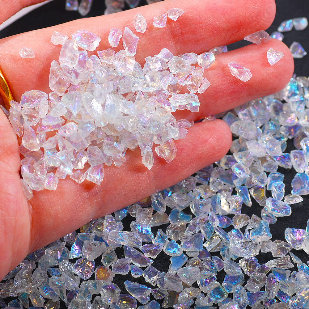 AB Clear Rhinestone Chips 4-6mm Glass Resin Inclusions 20g Iridescent Fake Gold Metallic Gems for Jewelry Making