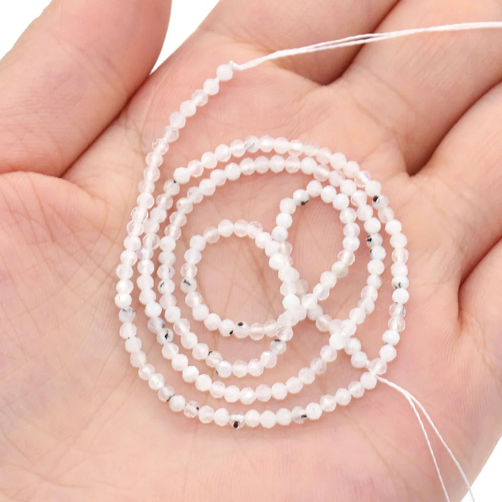 2mm Faceted Gemstone Beads Natural Stone Round Small Beads for Jewelry Making DIY Bracelet Necklace Craft Supplies