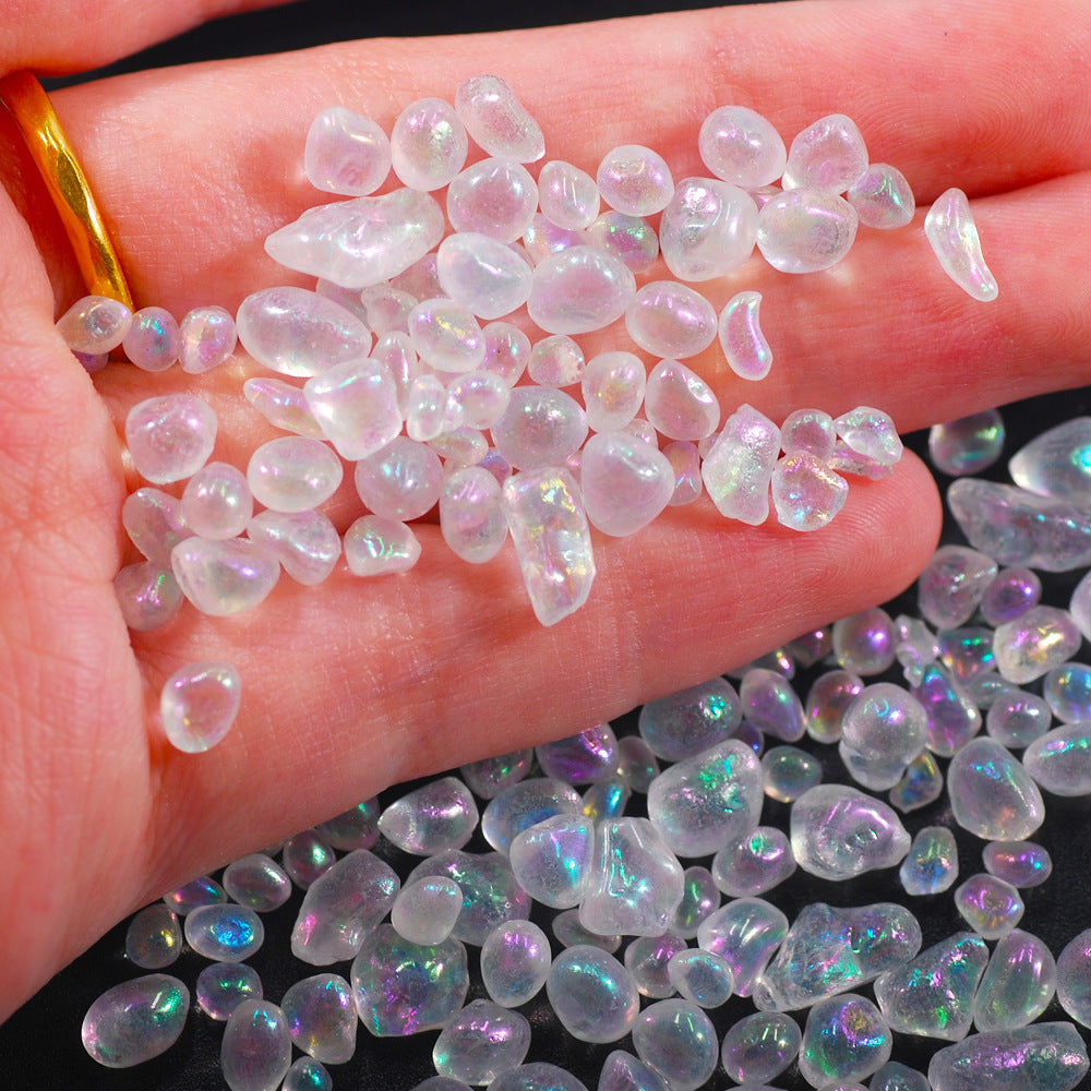 AB Clear Rhinestone Chips 4-6mm Glass Resin Inclusions 20g Iridescent Fake Gold Metallic Gems for Jewelry Making