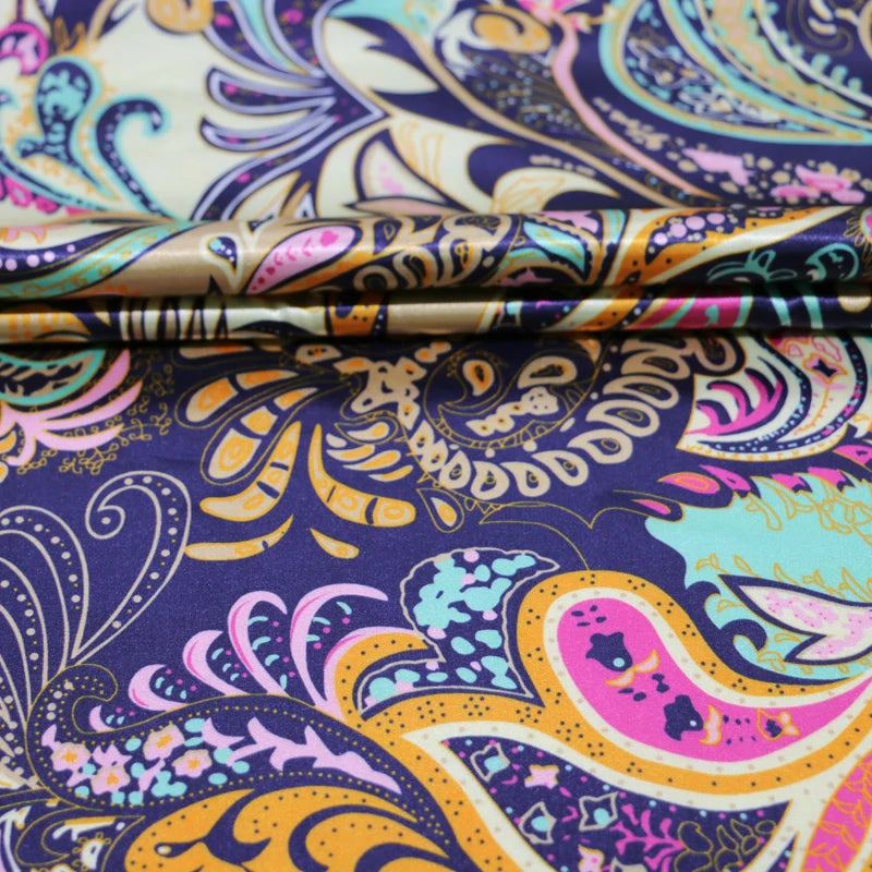 Floral Satin Fabric Stretch Polyester Spandex Fabric Vintage Flower Print Sewing Material for Dresses Pajamas DIY