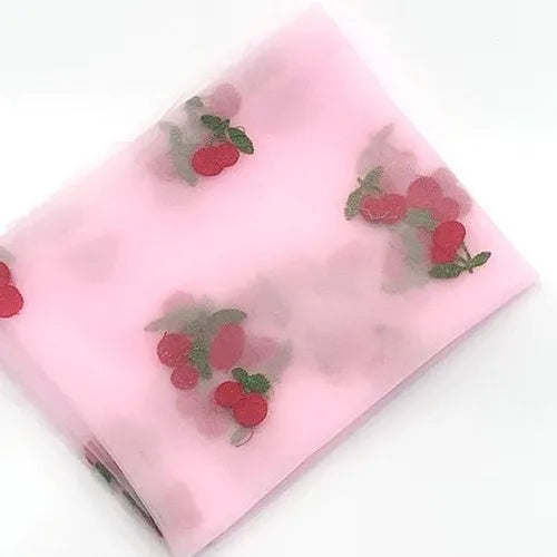 Cherry Embroidered Tulle Fabric 1 Meter Soft Mesh Fabric for Baby Dresses Tutu Skirts Wedding Party Sewing DIY