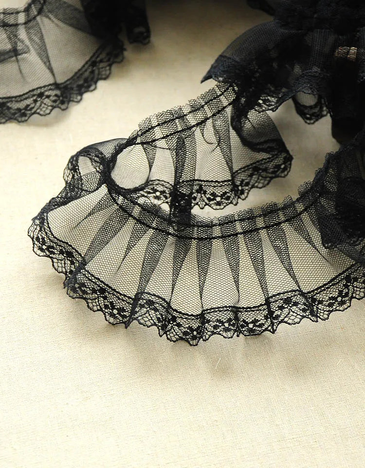 6cm Black Mesh Lace Trim Ruffle Pleated Embroidery Ribbon for Dress Skirt Sewing DIY by Yard