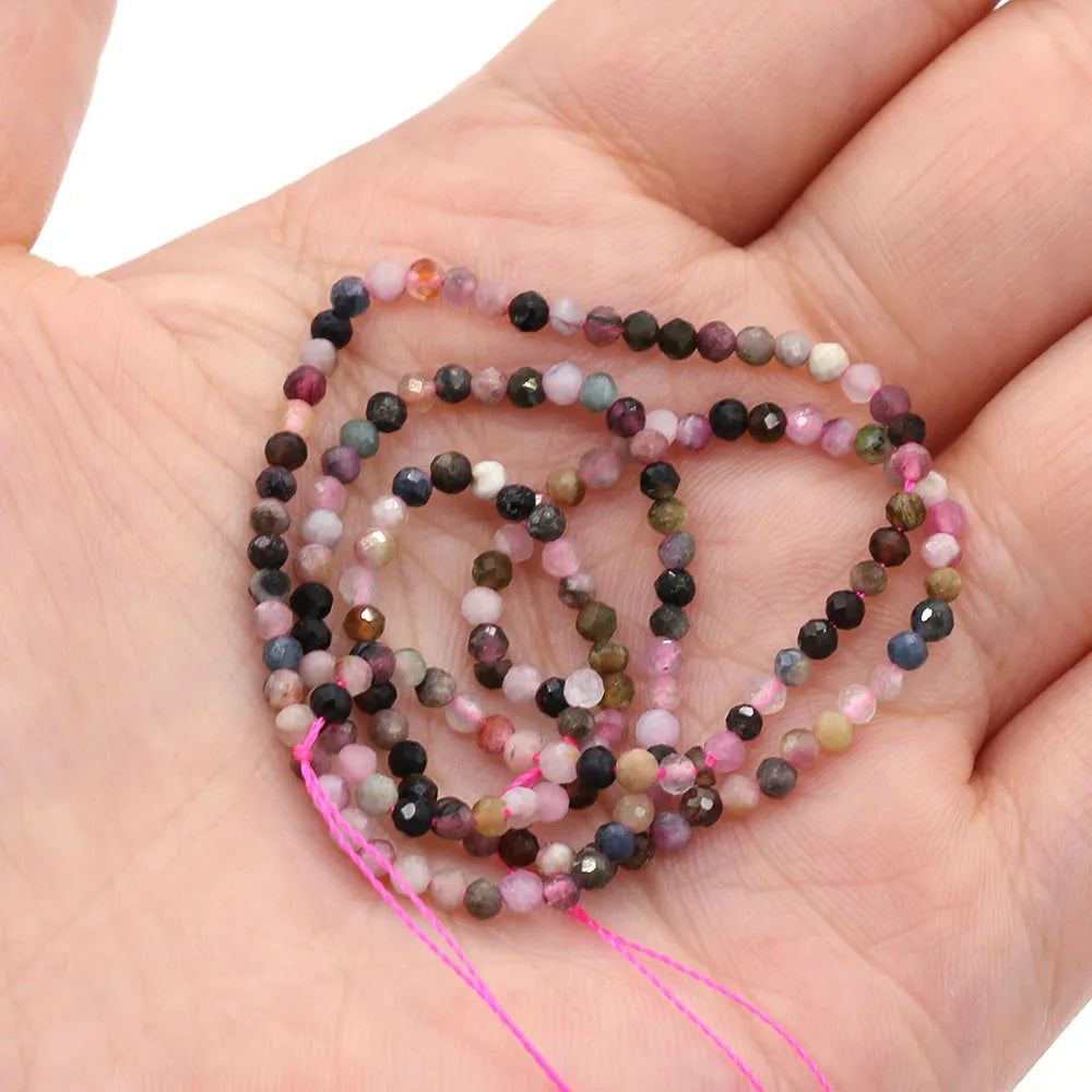 2mm Faceted Gemstone Beads Natural Stone Round Small Beads for Jewelry Making DIY Bracelet Necklace Craft Supplies