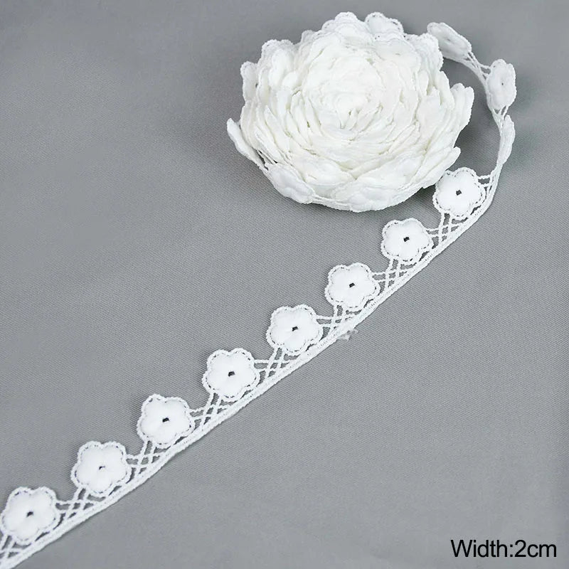White Lace Trim Milk Silk Water Soluble Embroidery Ribbon Sewing Trim for Clothing DIY Crafts 1–4cm 5 Yards