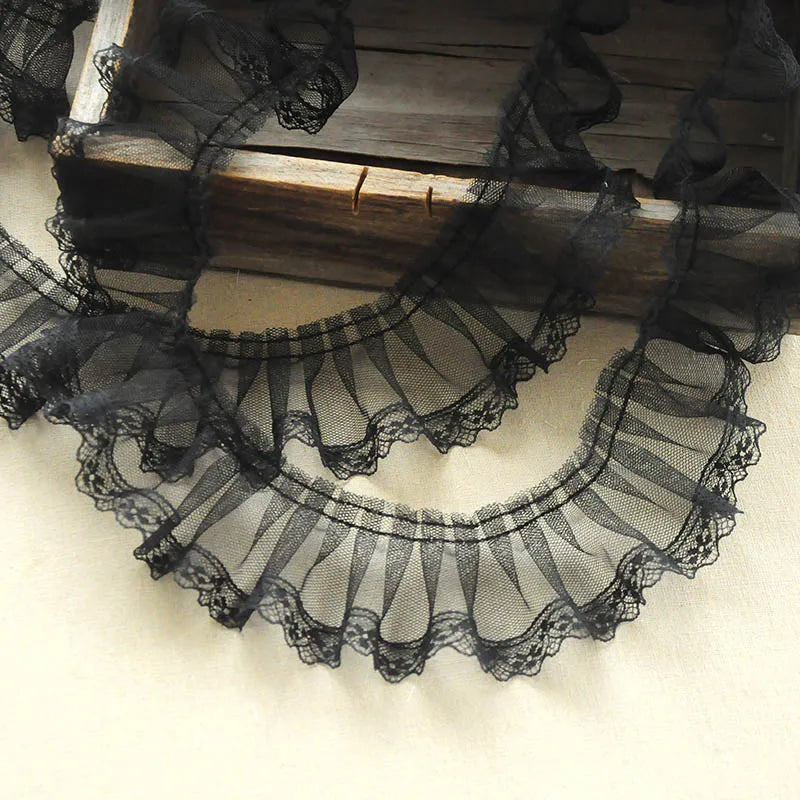 6cm Black Mesh Lace Trim Ruffle Pleated Embroidery Ribbon for Dress Skirt Sewing DIY by Yard