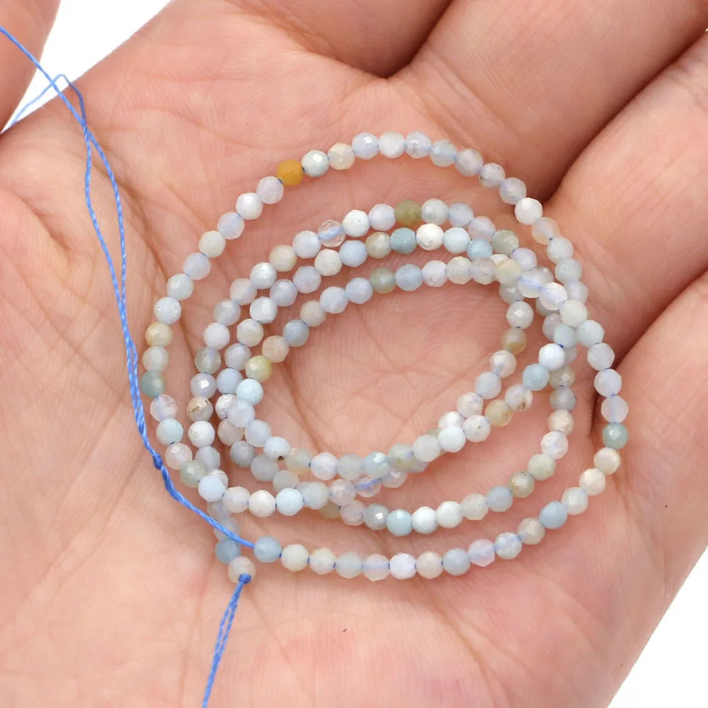 2mm Faceted Gemstone Beads Natural Stone Round Small Beads for Jewelry Making DIY Bracelet Necklace Craft Supplies