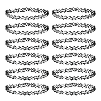12-delige Retro-geïnspireerde Stretch Choker Ketting Set voor Dames - Stijlvolle Punk Gothic Elastische Kettingen voor Meisjes en Vrouwen