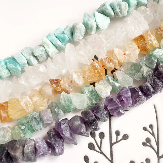 Half String 7"/18cm Natural Yellow Purple Pink Clear Quartz Raw Fluorite Nuggets Jewelry Making DIY For Women