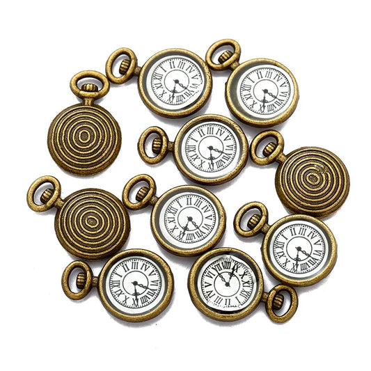 10pcs Antique Bronze Watch Clock Charms Vintage Time Pendants DIY Jewelry Making Supplies