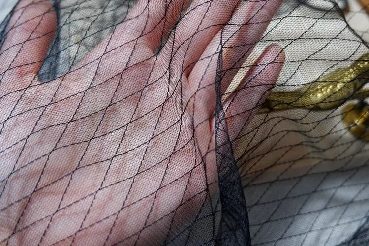 Thin Tulle Veil Fabric 150cm Wide Grid Mesh Lace with Gold Silver Thread for Sewing DIY Dress Decoration