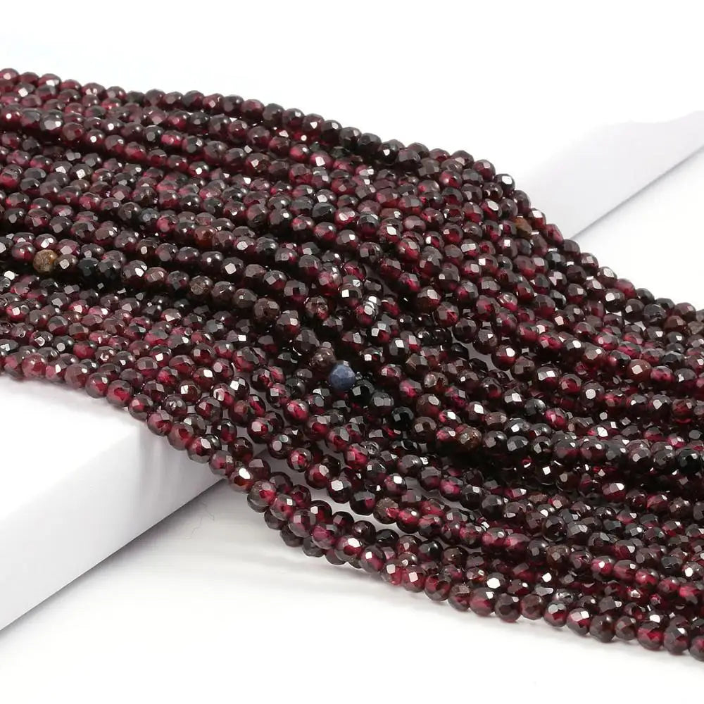 2mm 3mm Natural Garnet Faceted Beads 15 Inch Strand Small Round Gemstone Beads for DIY Bracelet Necklace Jewelry Making