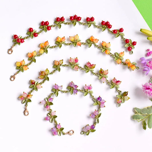 Vintage Lente Planten Armbanden voor Dames - Kleurrijke Geleide Bes & Blauwe Bes Blad Bangles voor Prachtige Feestjuwelen