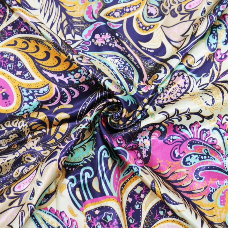 Floral Satin Fabric Stretch Polyester Spandex Fabric Vintage Flower Print Sewing Material for Dresses Pajamas DIY