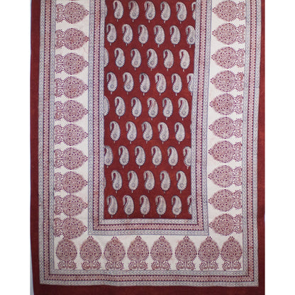 Paisley & Ambi Hand Block Print Area / Runner Rug - Red White-3