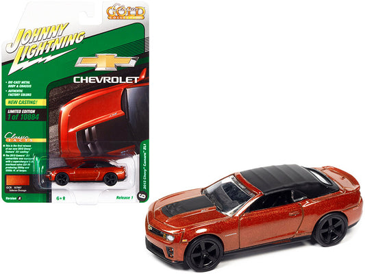 2013 Chevrolet Camaro ZL1 Convertible (Top Up) Inferno Orange Metallic with Black Top "Classic Gold Collection" Series Limited Edition to 10884 pieces Worldwide 1/64 Diecast Model Car by Johnny Lightning-0