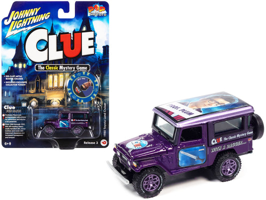 1980 Toyota Land Cruiser Purple Metallic "Modern Clue Professor Plum" with Poker Chip Collector's Token "Pop Culture" 2022 Release 3 1/64 Diecast Model Car by Johnny Lightning-0