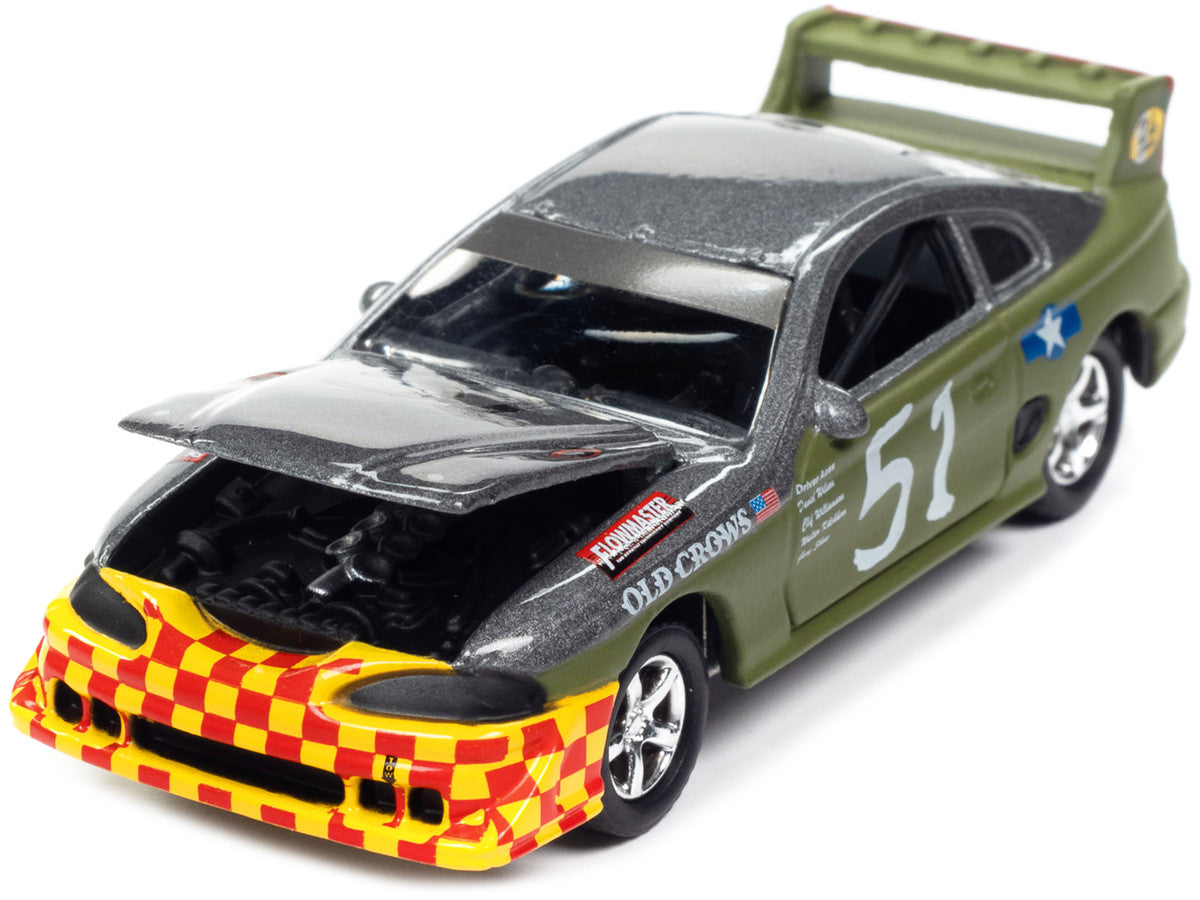 1990s Ford Mustang Race Car #51 Military Green and Dark Silver Metallic "Old Crows" "24 Hours of Lemons" Limited Edition to 4740 pieces Worldwide "Street Freaks" Series 1/64 Diecast Model Car by Johnny Lightning-1