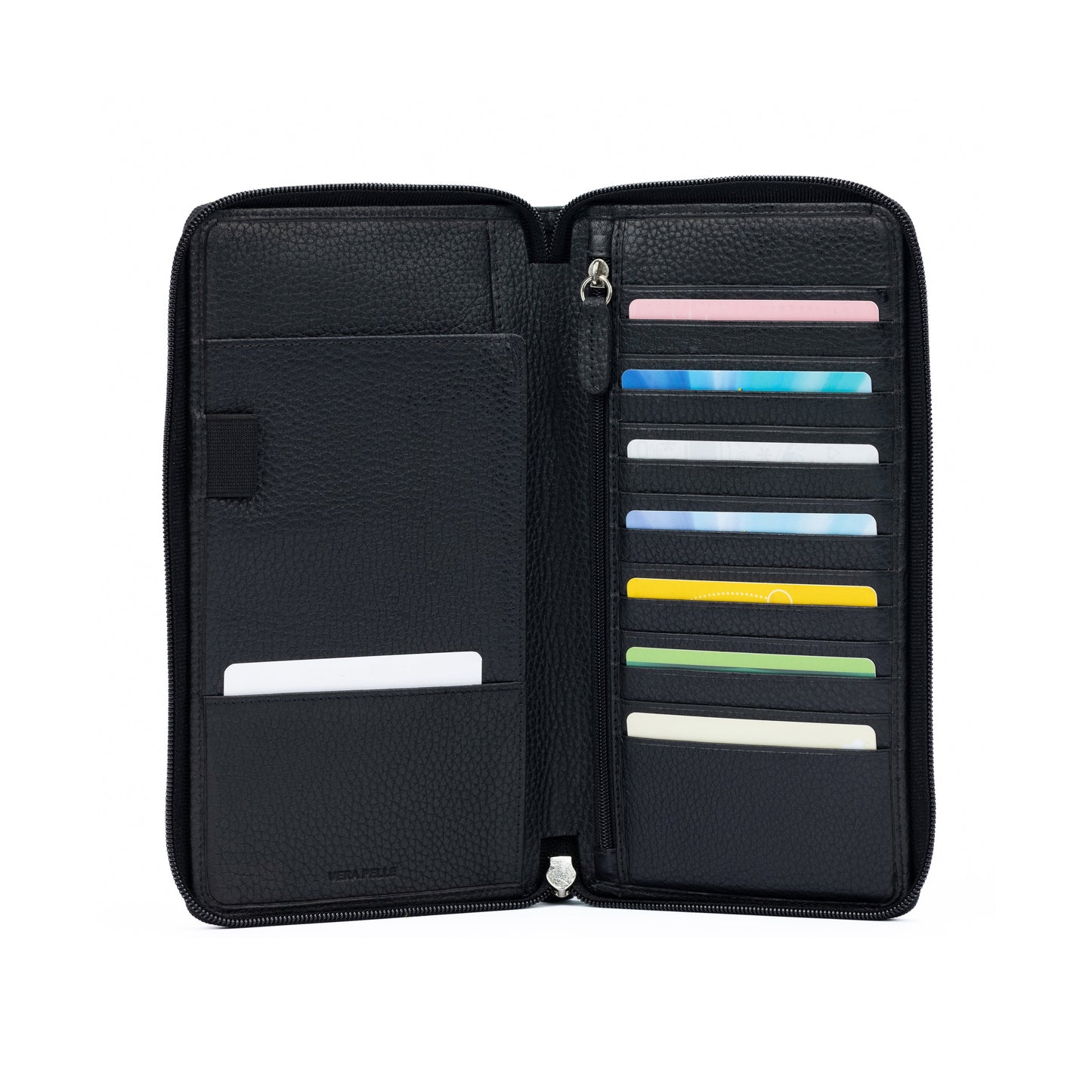 K0005AB | Travel document holder in genuine full grain leather, dollar grain - Black color - Dimensions: 12.5 x 22 x 2 cm - Packaging: TNT bag-0