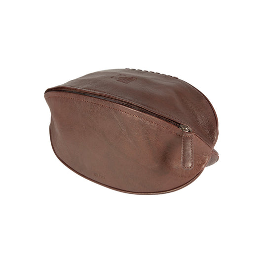 K0011BB | "Rugby Ball" Beauty Case in Genuine Leather - Colour: Dark Brown - Internal elastic to hold bottles - Zip closure - Dimensions: 35 x 14 x 14 cm - Packaging: TNT bag-0
