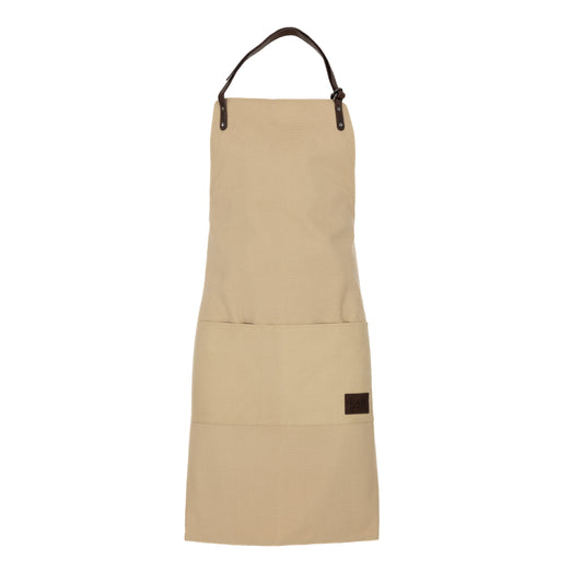 K0015GB | Work Apron in Canvas/Genuine Full Grain Leather, flywheel. Color Rope/Dark Brown. Antique Nickel Accessories. Dimensions: 70 x 90 x 0.5 cm. Packaging: Polybag-0