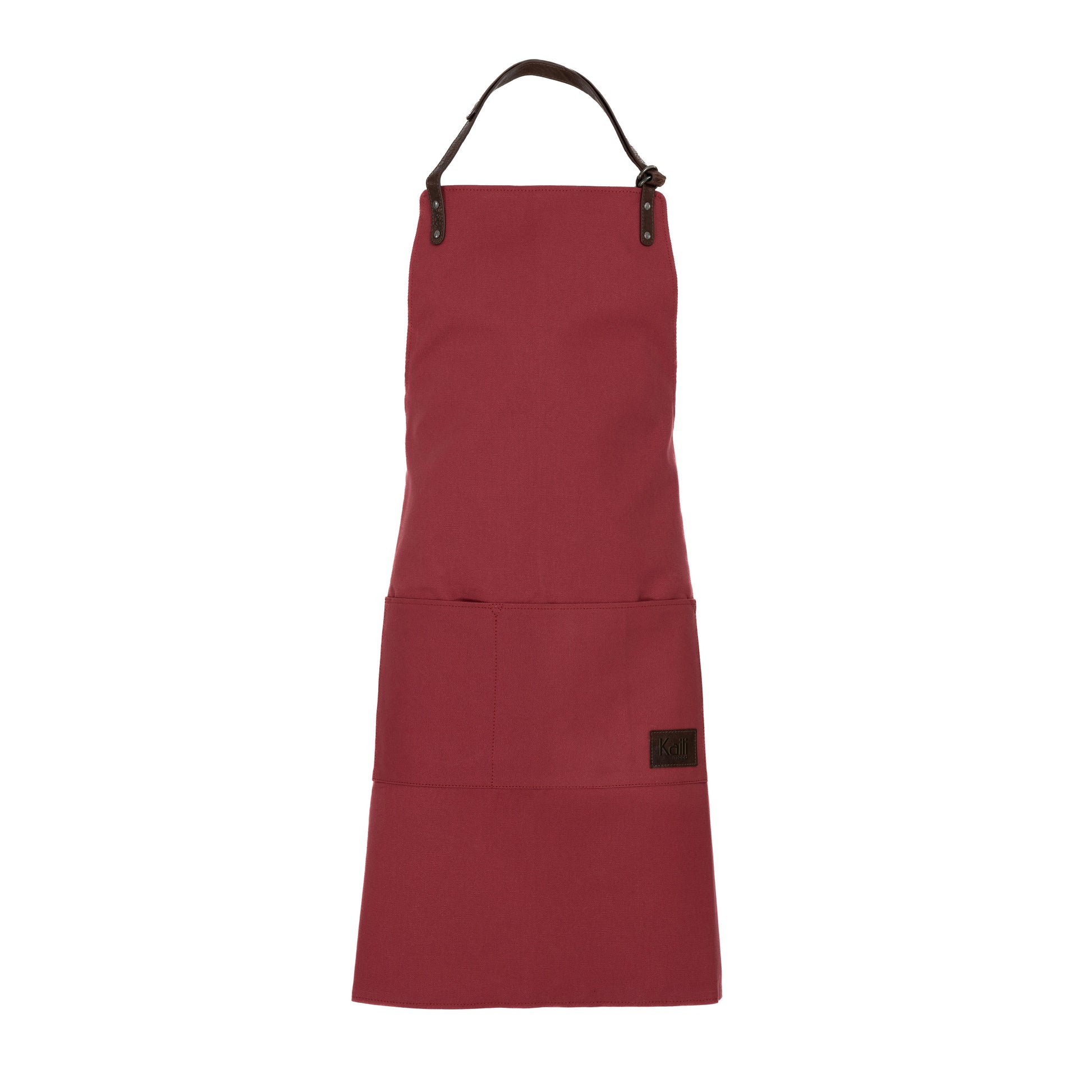 K0015XB | Work Apron in Canvas/Genuine Full Grain Leather, flywheel. Bordeaux/Dark Brown colour. Antique Nickel Accessories. Dimensions: 70 x 90 x 0.5 cm. Packaging: Polybag-0